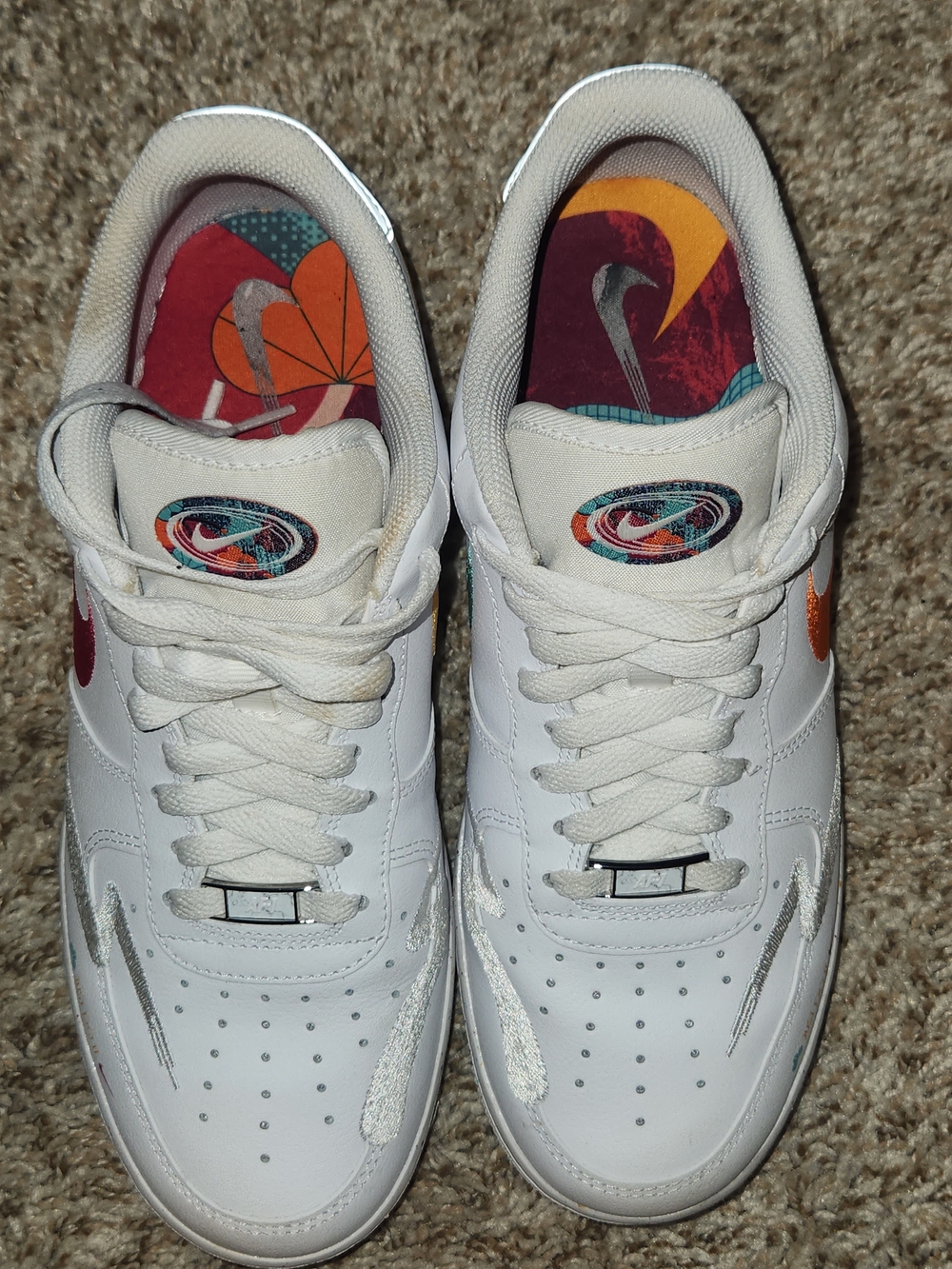 Nike White Air Force 1 Low with Multicolor Swooshes - Picture 5 of 6
